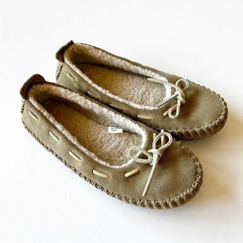 LL Bean Hearthside Slippers Shearling Lined Taupe Gray‎ Women’s Size 8 Cozy Warm